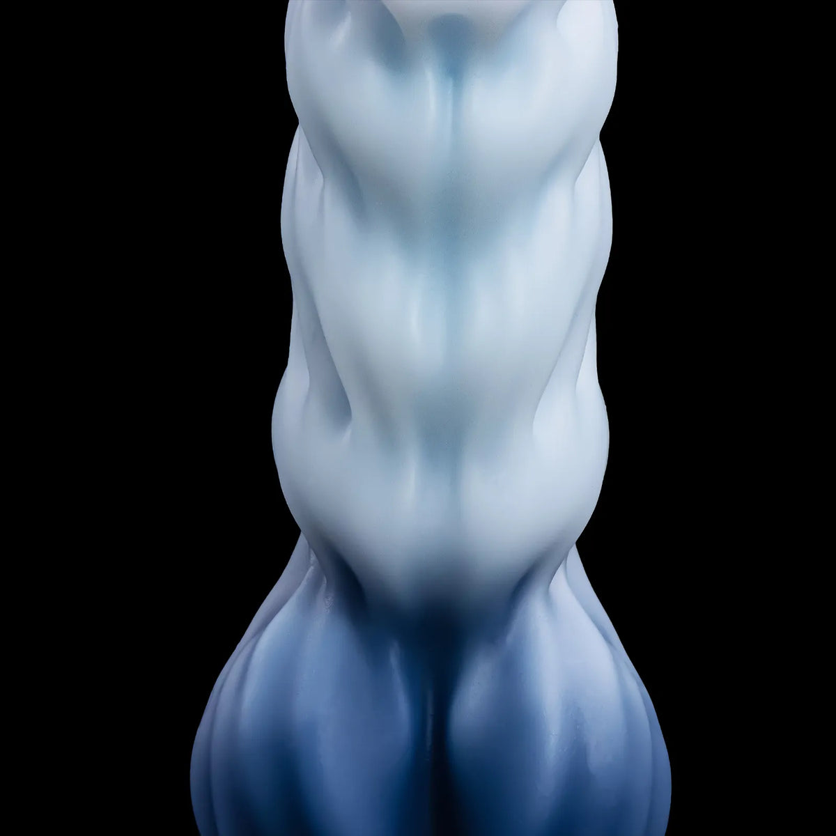 Close-up of the narrow waist between Nivaskel's pale upper shaft and blue lower knot.